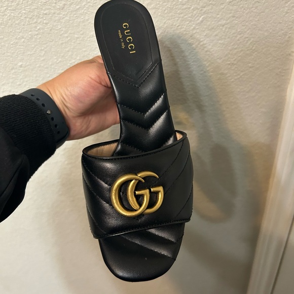 Gucci Black and Gold Mules with Iconic GG Hardware - Picture 1 of 3